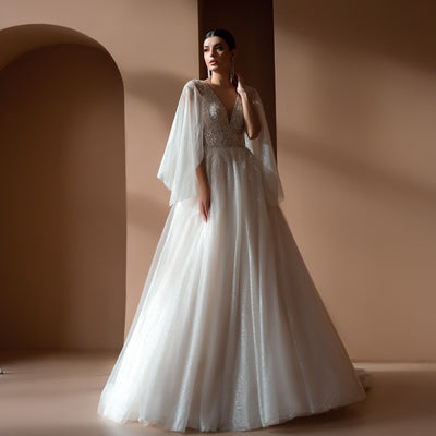 HW387 Vintage beading sequined A-line Wedding Dress