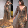 LG385 V neck beaded mermaid Evening gown with cape