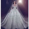 HW94 Deep V-Neck Illusion Long Sleeve Wedding Gown