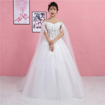 CG162 Real Photo Off the shoulder Wedding dress with cape(2 Colors)