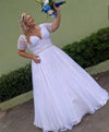 CW568 Plus size Lace Chiffon Bridal Dress with pearl belt
