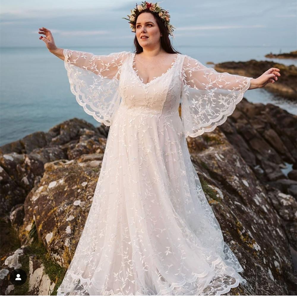 CW567 Plus Size Batwing sleeve Beach Wedding dress Nirvanafourteen