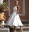 SS165  Simple Satin Knee-length Wedding Dress with pockets