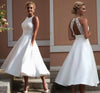 SS165  Simple Satin Knee-length Wedding Dress with pockets