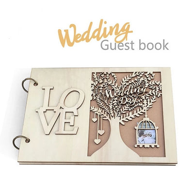 DIY160 Vintage wooden Wedding GuestBook
