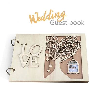 DIY160 Vintage wooden Wedding GuestBook