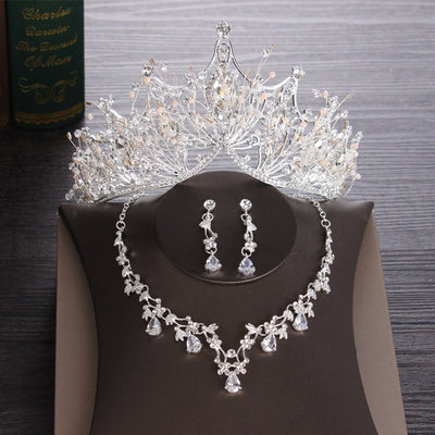 BJ93 Silver Wedding Jewelry sets (Tiara+Necklace+Earrings)