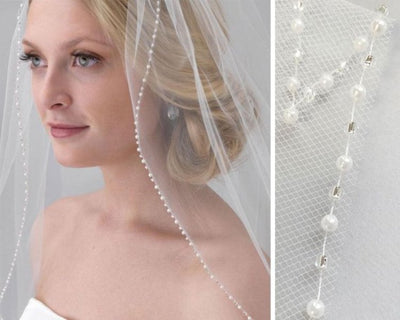 BV41 Pearls crystal beaded Wedding Veils