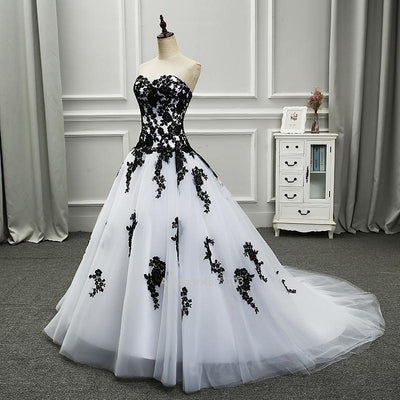 CG158 White and Black Gothic Wedding Dresses