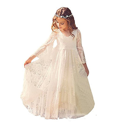 FG204 Lace Flare sleeve Flower Girl Dresses (White/Off-white)