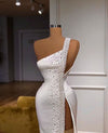 LG484 : 2 styles Classy white satin pearls beaded Evening Gowns