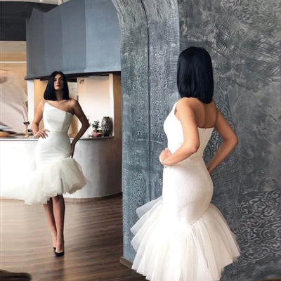 SS171 Simple tiered short mermaid Wedding dress