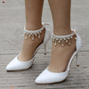 BS07-1 White Rhinestone Tassel Beaded Wedding Shoes