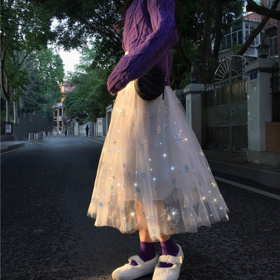 CK102 : 3 layers sequin embroidered mesh skirts ( 3 Colors )