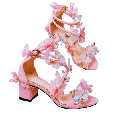 BS129 Sweet Pink butterfly Wedding Shoes