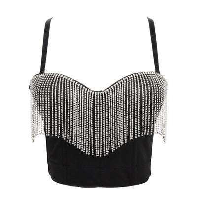 TJ106 Crystal Tassle Bra Crop Tops