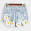 TP58 High Waist Flower Embroidery Plus size Jeans Shorts