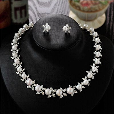 BJ526 : 3pcs Pearl Bridal Jewelry sets ( Necklace+Earrings )