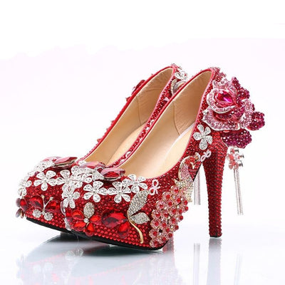 BS187 Luxurious red diamond Bridal shoes