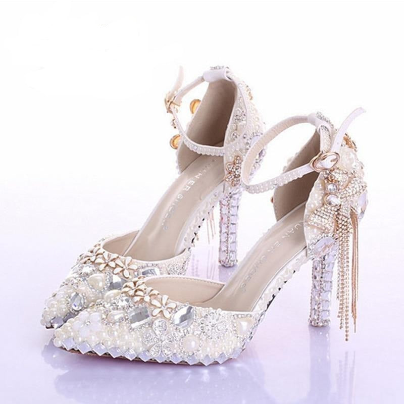 BS101 Pearls tassel Bridal Shoes - Nirvanafourteen