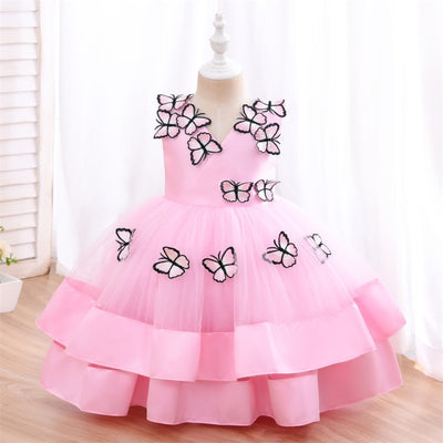 FG521 : 3D  Butterfly Princess Girl dresses ( 4 Colors )