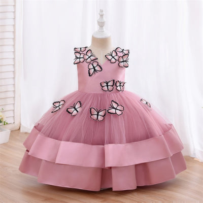 FG521 : 3D  Butterfly Princess Girl dresses ( 4 Colors )