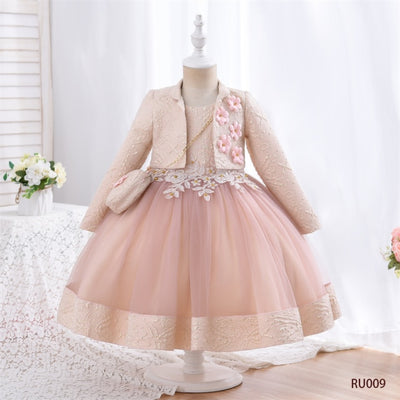 FG491 : 3pcs/set Girl dress + Jacket+bag (4 Colors )