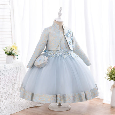 FG491 : 3pcs/set Girl dress + Jacket+bag (4 Colors )