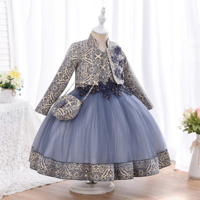FG491 : 3pcs/set Girl dress + Jacket+bag (4 Colors )