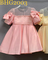 FG405 Bowknot Short Sleeve satin Kid Dresses ( 3 Colors )