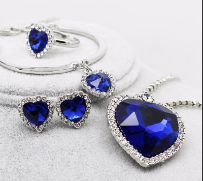 BJ172 Dark Blue crystal heart shaped Bridal Jewelry Sets