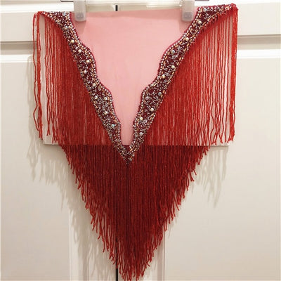 WJ23 Handmade Deep V Crystal  tassels fringe Bridal shawl(7 Colors)