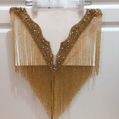 WJ23 Handmade Deep V Crystal  tassels fringe Bridal shawl(7 Colors)