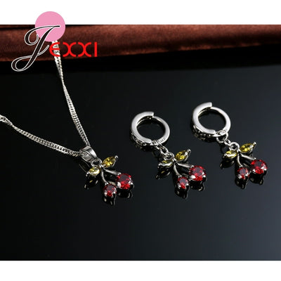 BJ397 :2 Colors of Cherry crystal Jewelry Sets (Necklace/Earrings)