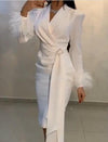 PP429 Long Sleeve Feather Satin Short Prom dress
