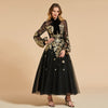 LG45  Evening Dress Black with gold embroidery ankle-length