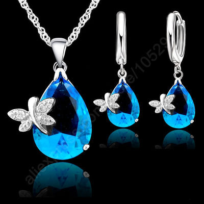 BJ401 Dragonfly blue water drop Jewelry sets