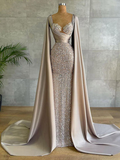 LG494 Cape sleeve Sequined Red Carpet Gowns