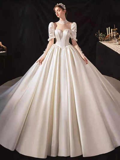 CW547 Real pictures high neck Satin Wedding dress