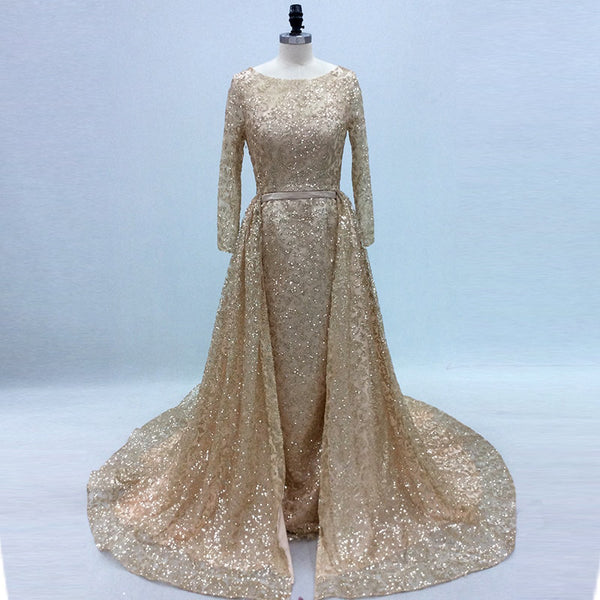 PP380 Classy sequin Arabic Evening dress with removable train ...