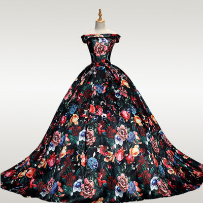 CG178 Off the shoulder Floral print Prom Ball Gown with train