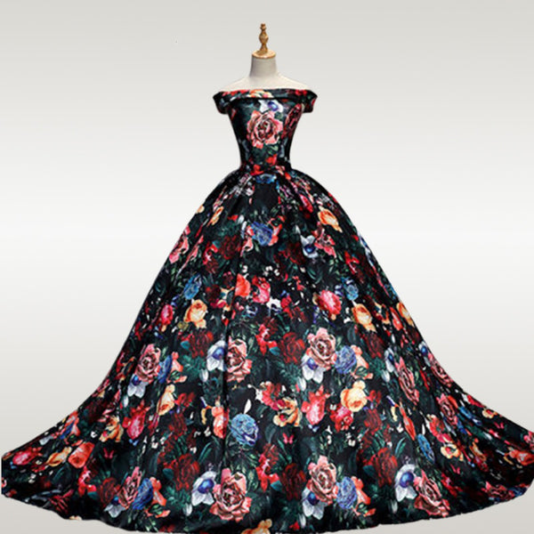 CG178 Off the shoulder Floral print Prom Ball Gown with train ...