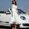 SS188 : 3/4 Long Sleeve Satin Ankle Length Bridal Gown