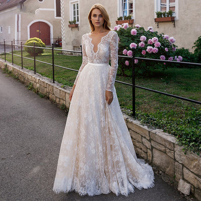 CW427 Elegant Full Lace beach Wedding Dresses - Nirvanafourteen