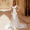 CW593 O-Neck Lace Long Sleeves Stretchy Chiffon Bridal dress