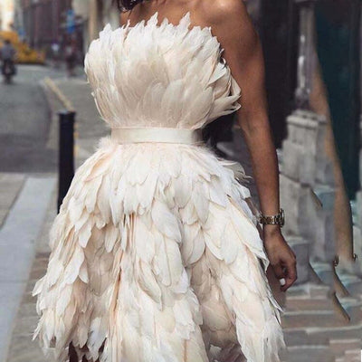 LG368 Simple Strapless Feather Cocktail Dress