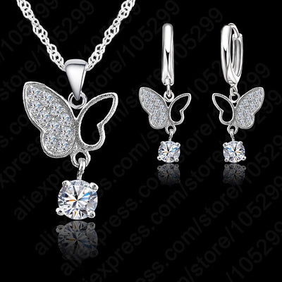BJ396 Butterfly Crystal Jewelry Sets (Necklace/Earrings)