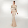 LG411 Real Photo V Neck Crystal Beaded Evening Gown