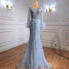 LG567 Plus size Luxury beading feather Evening Gowns ( Blue/Pink)