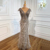 LG370 Real Photo Luxurious brown beaded feather Pageant Gown